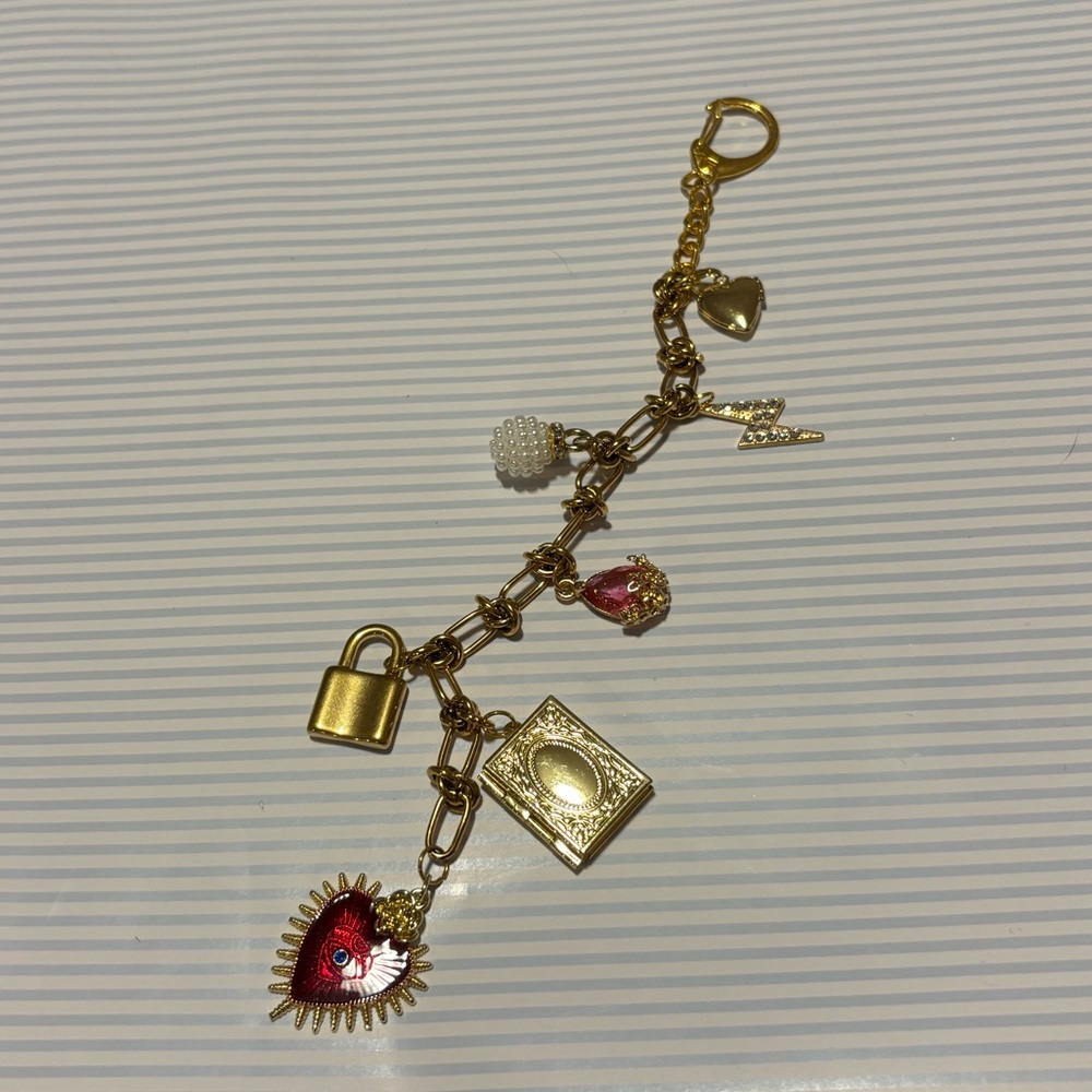 Long Gold Tone Keychain with Charms